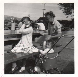 Patty, me in stroller, and my mom