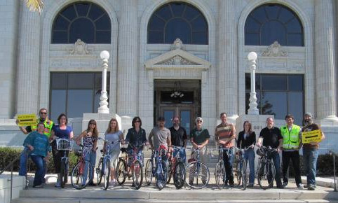 Bike riders in front of Ventura City Hall.