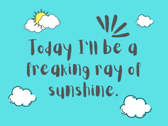 artwork stating: Today I'll be a freaking ray of sunshine.